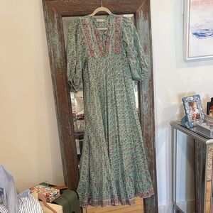 Marea Green and Pink Floral Maxi Dress - size XS EUC